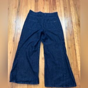 Pilcro Wide Leg Flare Jeans in Dark Blue Denim